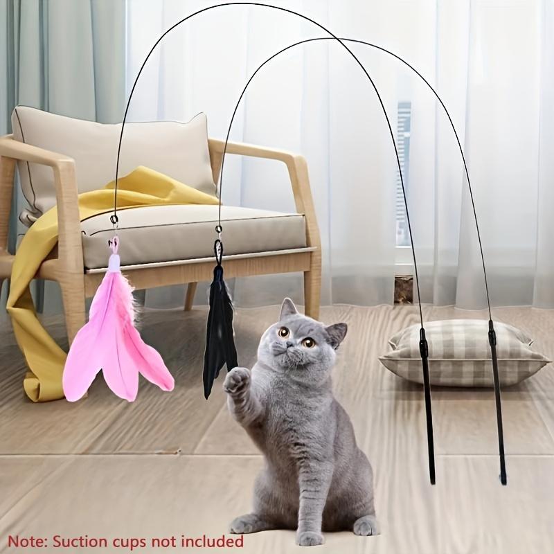 Robustes Katzenspielzeug aus Plüschfedern mit langem Stahldraht und Saugnapf – bissfest, interaktives Spiel für Katzen aller Größen, Batterie nicht im Lieferumfang enthalten