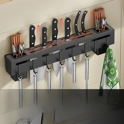 Support à couteaux en acier inoxydable sans perçage Étagère de cuisine murale Support de rangement multifonctionnel pour baguettes et couteaux