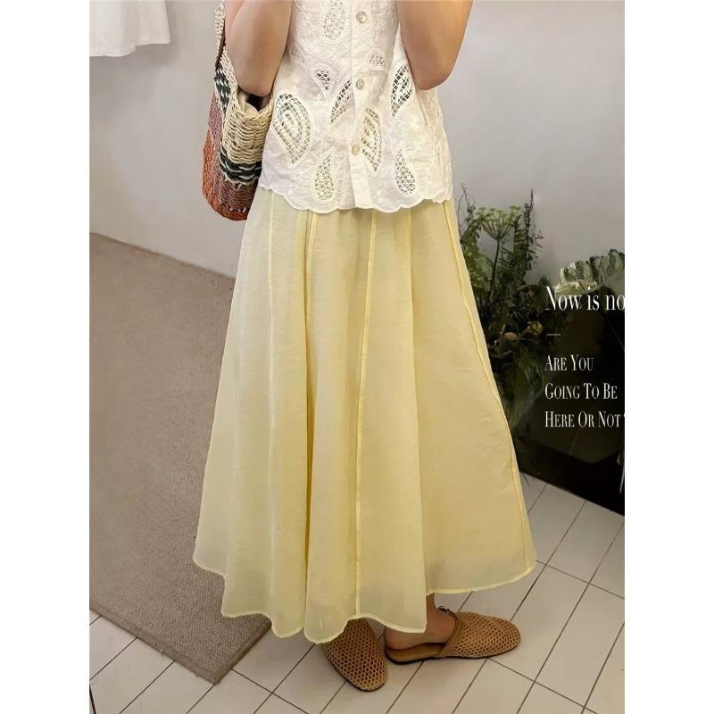 

Purple skirt summer simple temperament high-end word long skirt vertical strip slim and thin gauze skirt One size (85-70kg) is recommended жёлтый