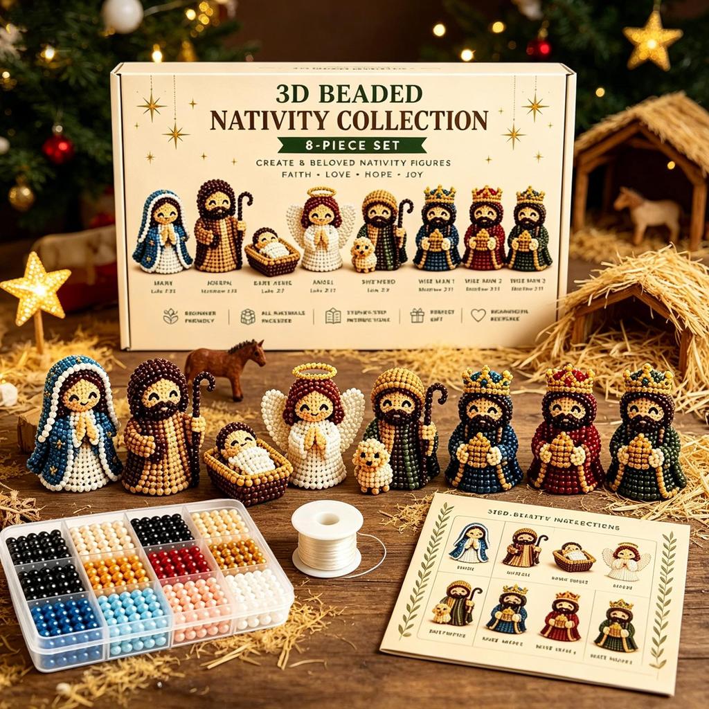 Nativity Bead Craft Kit 3D Beaded Craft Figurines Decor Beading Christmas Figures Kit for Men Women Adults Dad Wife Husband