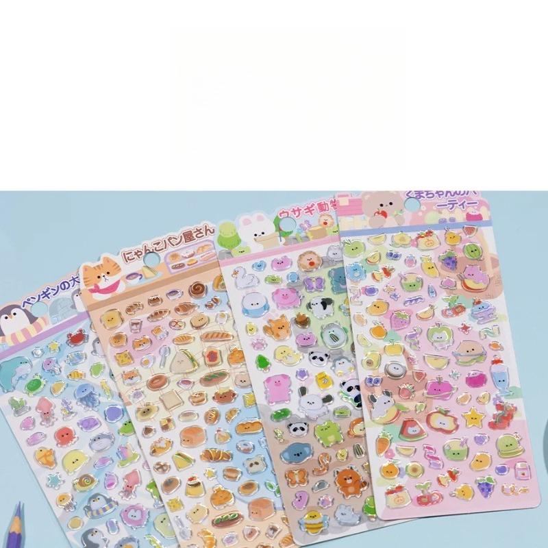 Japanese Cute Animal Jelly Stickers 3D Puffy Crystal Resin Decals for Children Reward Album Phone Decoration