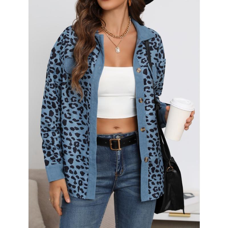 Women's Autumn and Winter Plus Size Fashion Leopard Print Button Long Sleeve Jacket