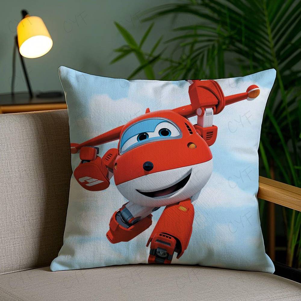 Childhood Funny Anime S-Super Wings Pillow Case Anti-Dustmite Pillowcase Invisible Zipper Silky Short Plush Sofa Cushion Cover