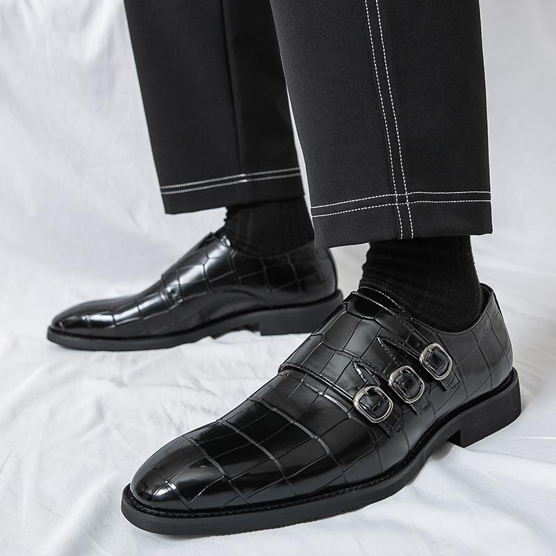 New Britain Fashion Pointed Belt Buckle All Match Shoes For Men Casual Monk Strap Loafers Formal Dress Footwear