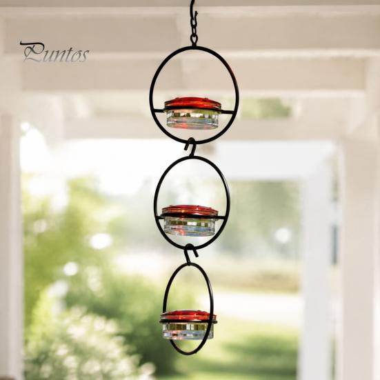 Clear Glass Bowl Bird Feeder Metal Hanging Hummingbird Feeders for Outdoors, with Red Garden Decor Lovers & Perch, Decorative Patio Deck Wild Feeding