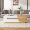 Ausziehbarer Couchtisch 120x50x37,5 cm, mit Schubladen, Beistelltisch mit Schiebemechanismus, für Wohnzimmer, Weiß+ Holzfarbe