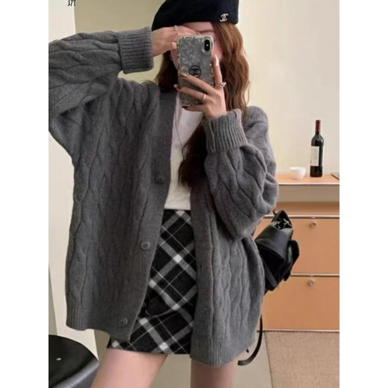 YYFS Women's Fashion Casual Fall Winter Solid Color Print Long Sleeve V-Neck Sweaters