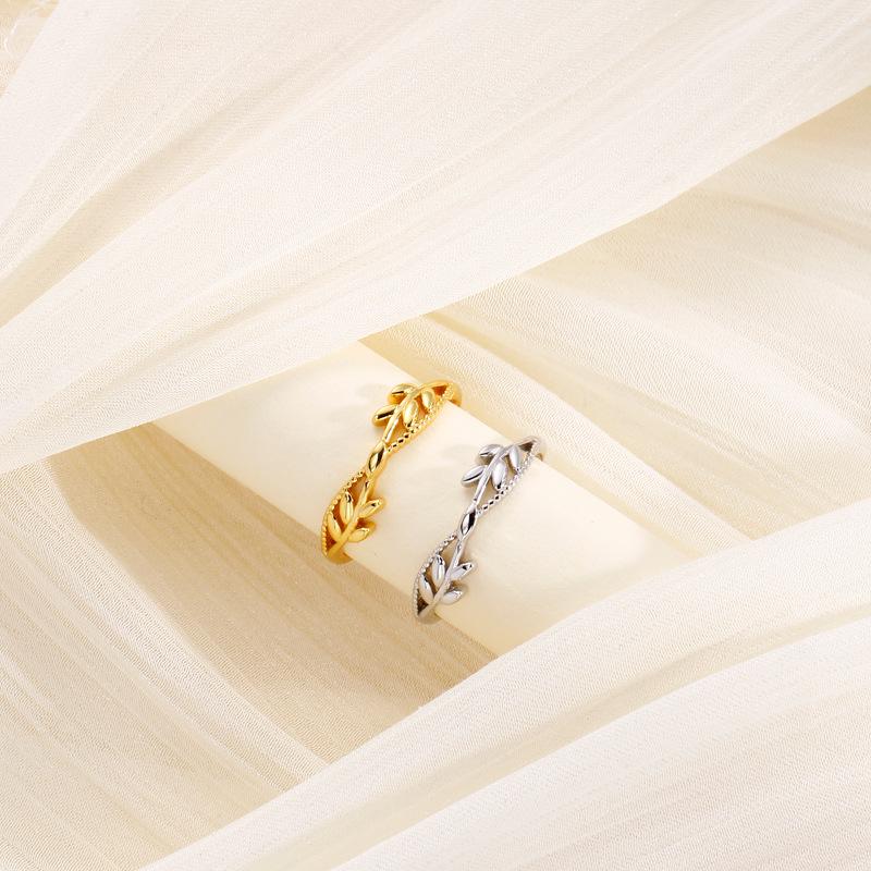 S925 Sterling Silver Wheat Ear Open Ring for Women - Elegant, Simple, Branch & Leaf Design