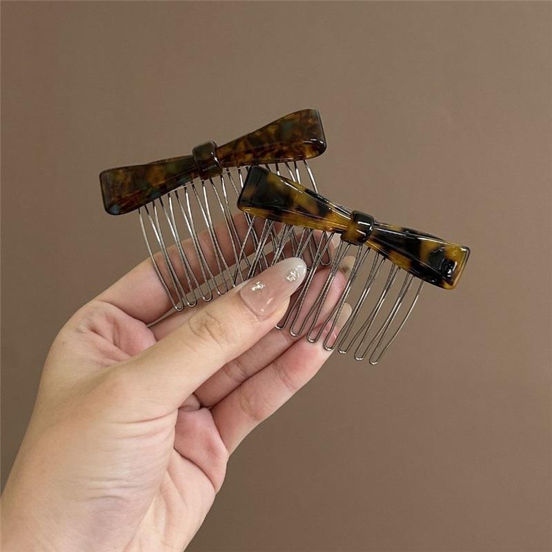 Leopard Print Bow Anti Slip Hair Comb Insert Clip Bangs One Word Top Clip Women Daily Hair Accessories