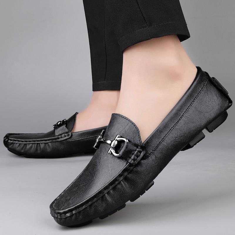 Fashion Slip-On Office Shoes Handmade Men's Casual Loafers Genuine Leather Comfortable Driving Shoes for Business Travel Party Flats
