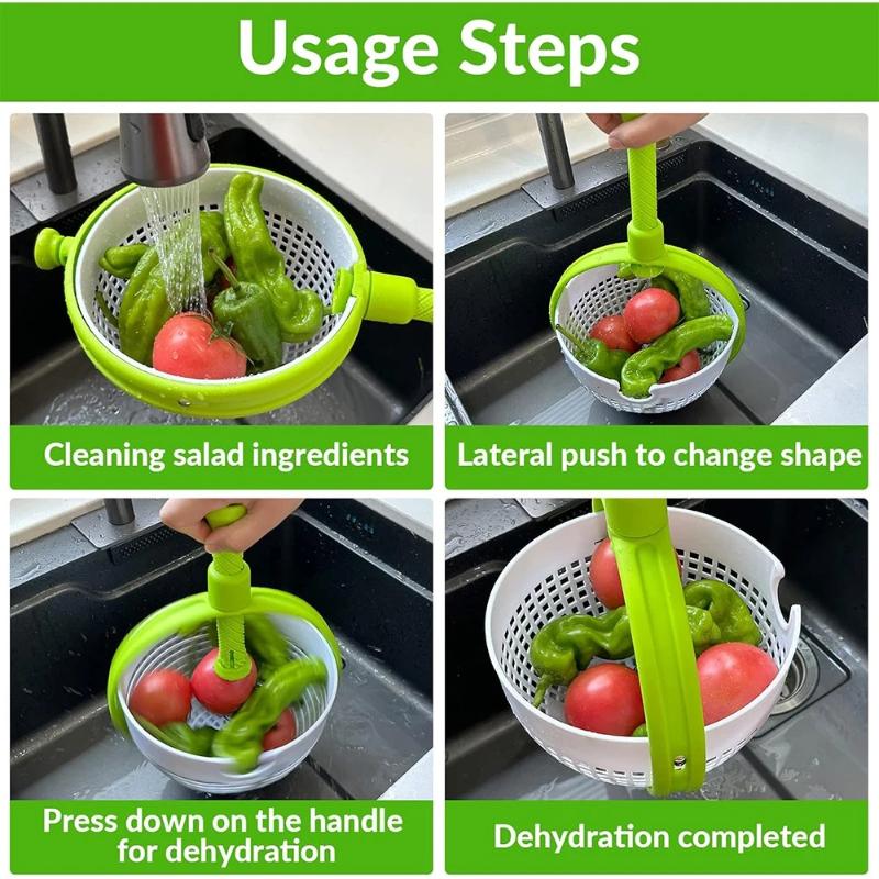 Large Capacity Salad Spinner 2 in 1 Salad Spinner Colander Strainer Collapsible Vegetable Washing Filter