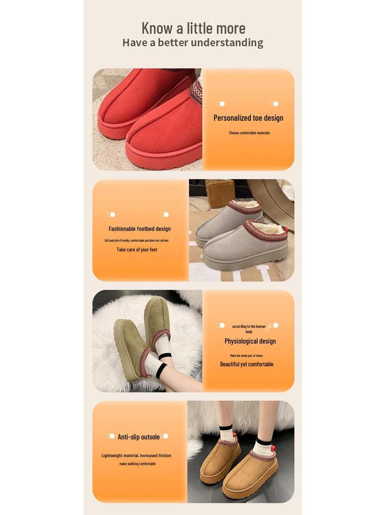 Women's Size 43 Plus Velvet Fur Warm Snow Boots - Thick Sole, Backless, Cotton Slippers