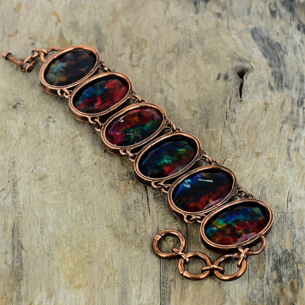 Faceted Ammolite Bracelet Electroformed Copper Bracelet Adjustable Chain Bracelet Handmade Gemstone Jewelry Brand New Bracelet Gifts For Her