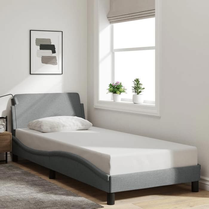 VidaXL Cadre de Lit avec Tête de Lit, Lit Rembourré avec Sommier à Lattes, Lit Simple avec Pied, Lit Adulte de Chambre, Gris 373105