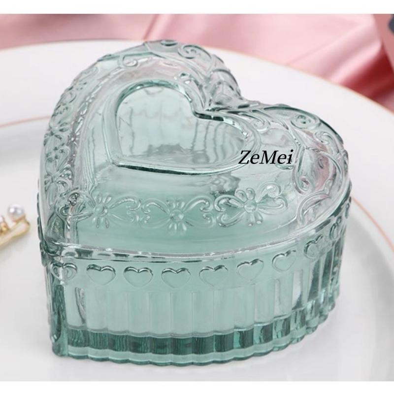 European-Style Heart-Shaped Crystal Glass Candy Jar,Jewelry Organizer With Lid Candlestick Container Container Home Decoration