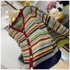 Autumn Winter Striped Patchwork Cardigan Sweater Women Vintage Loose Casual Fashion Knitting V-neck Button Top