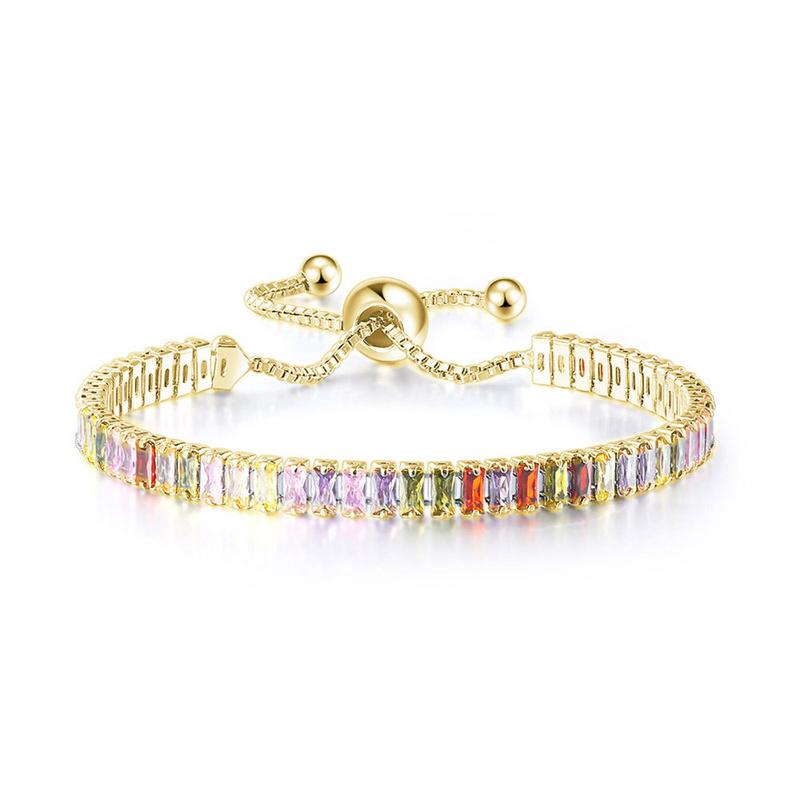 2x4mm Rectangle Stone Rainbow Crystal Multicolor Zircon Bracelets for Women Rose Gold Silver Color Chain Bracelet Bridal Jewelry