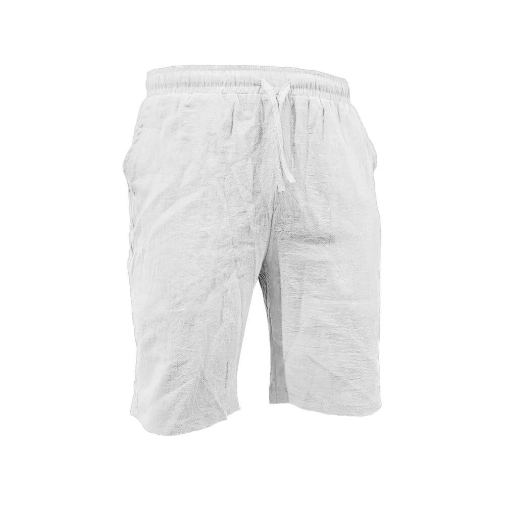 Men's Casual Linen Shorts Elastic Drawstring Waist Loose Fit Summer Beach Vacation Shorts with Pockets