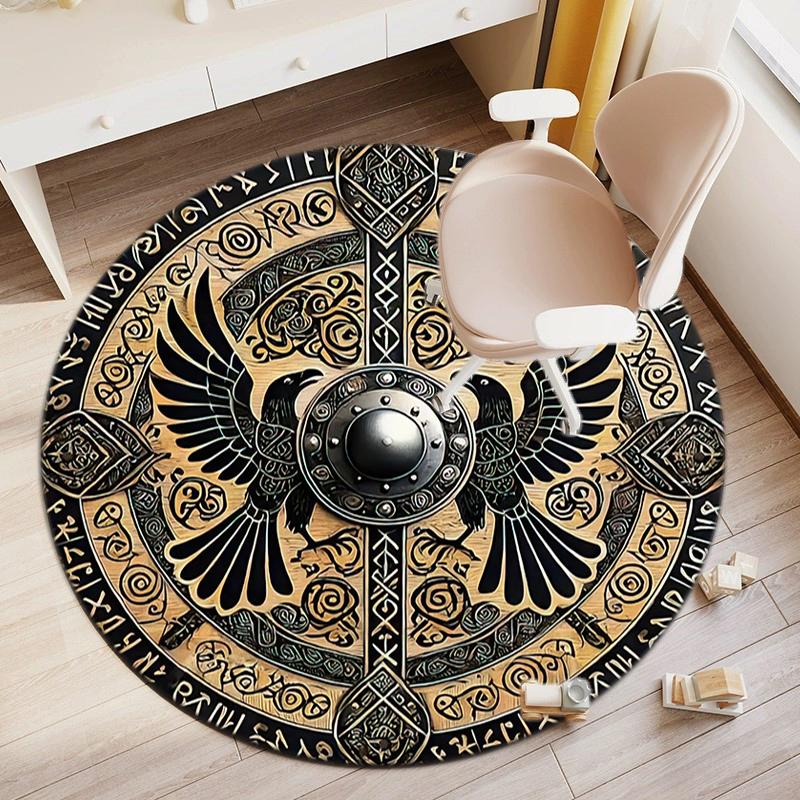 1Pc Viking theme Printed circular carpet, home door mat, outdoor travel protection carpet A12