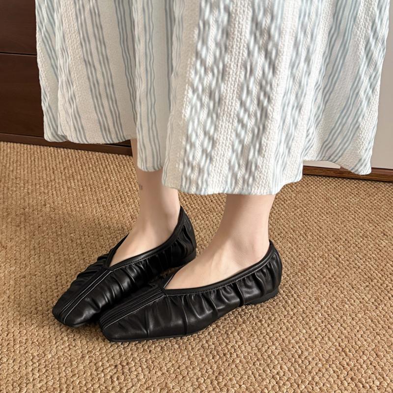 Fashion Aphixta Pleated Shallow Ballets Flats Shoes Elegant Women Korean Style Soft Sole Loafers Women Work Shoes Comfortable for Work