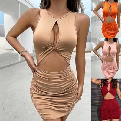 Vestido de verano con cuello en V profundo para mujer, sin mangas, sexy, paquete corto, vestidos de mujer a la cadera