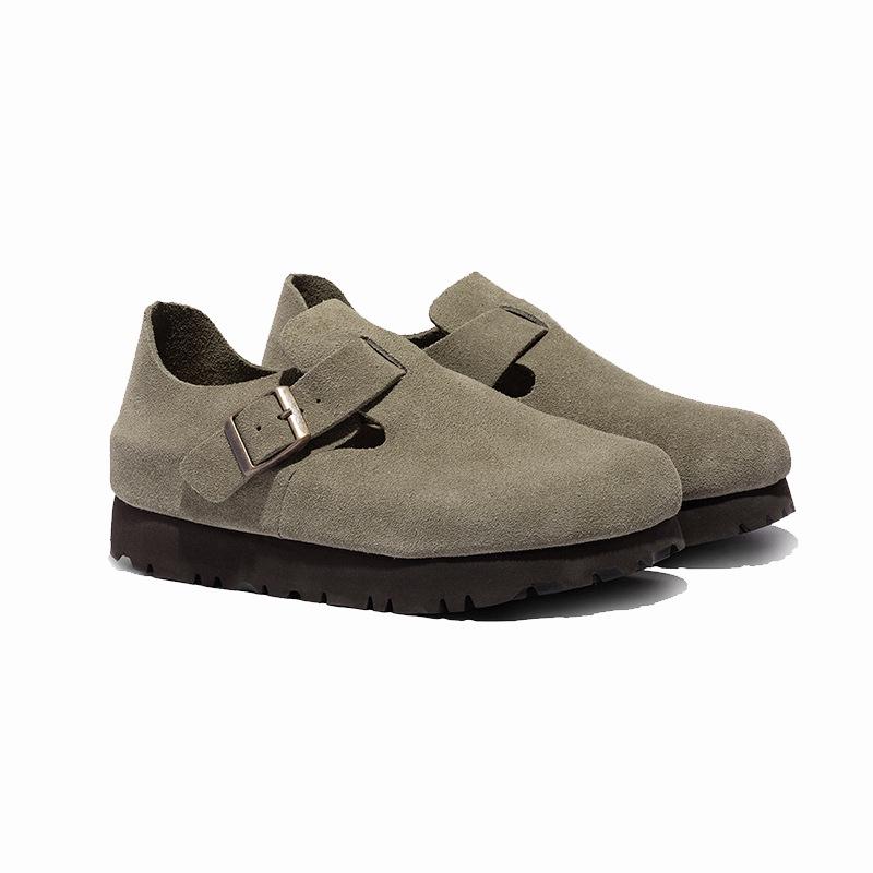 Sangpo Women's 5CM Thick Sole Leather Slip-On with Cork Arch Support, Retro Design, Height Boosting