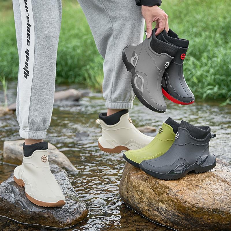 Herren Wasserdichte Schuhe Rutschfeste Regenstiefel, Modische Niedrig Geschnittene Wasserschuhe PVC Geformte Regenstiefel, Wasserdichte Schuhe für Landwirtschaftliche Arbeit
