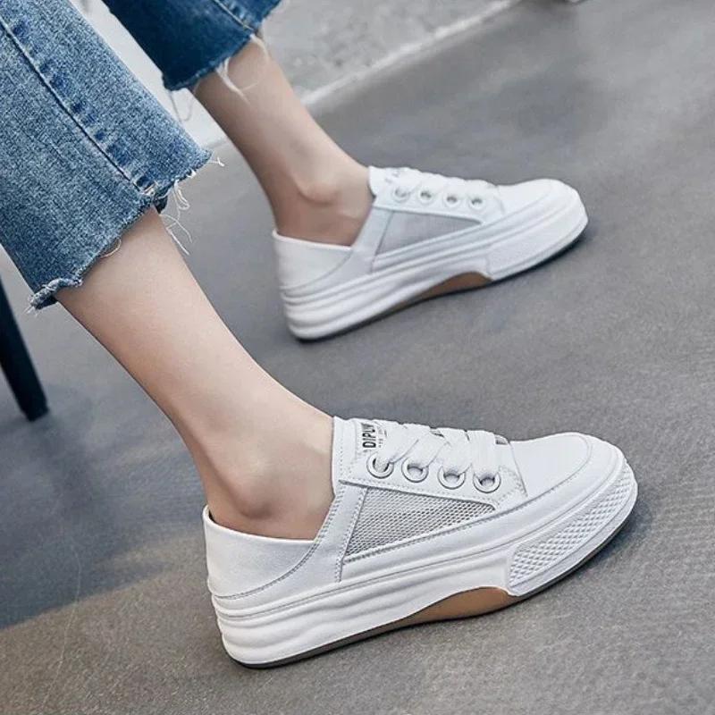 Mesh Breathable Shoes for Women High On Platform Lace Up Original Korean Aesthetic Stylish Quality 39 H Light A Woman Footwear