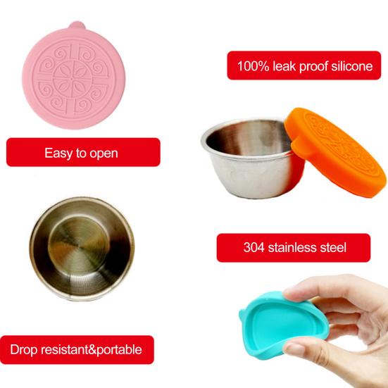 50ml Sauce Container Leakproof Reusable Pack Sauces Stainless Steel Dipping Sauce Cup with Silicone Lid for Lunch Box