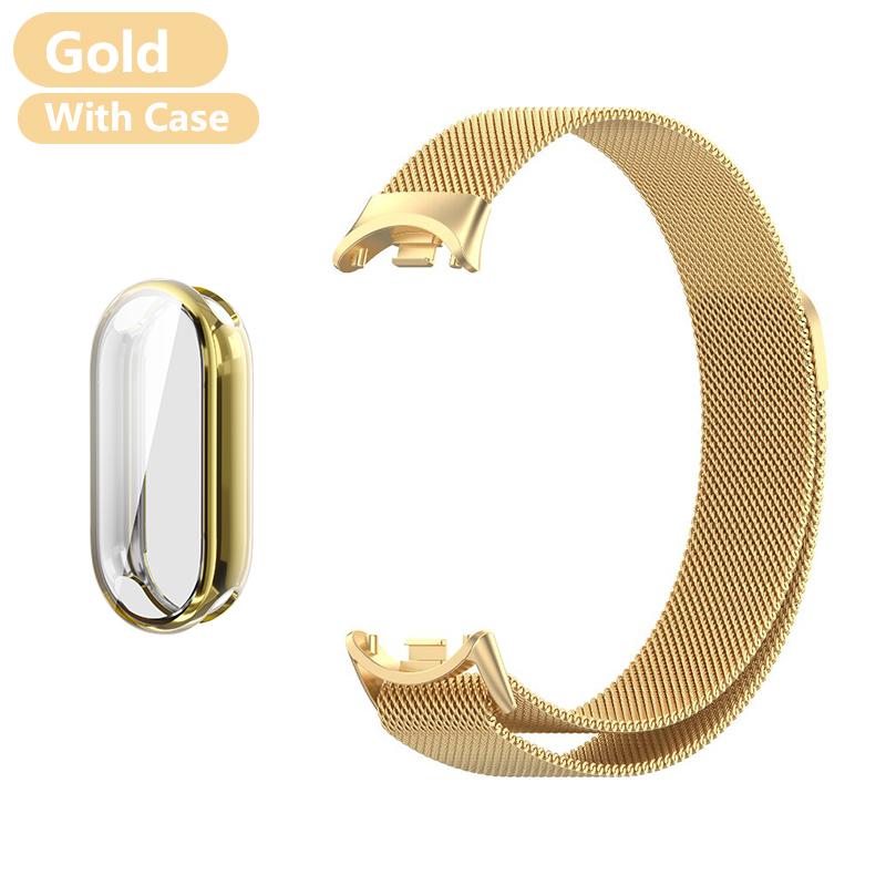 Metal Strap for Xiaomi Mi Band 8 9 10 Bracelet with TPU Case Screen Soft Protector Milanese Magnetic Loop Replacement Watchband