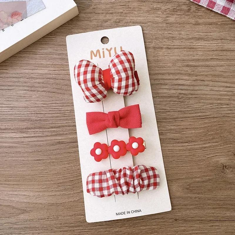 Red Sweet Fabric Bow Flower Kids Hair Clips Crochet Snap Clips for Girls Cute Barrettes Hair Accessories for Baby Toddler