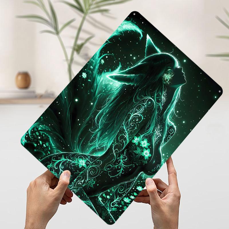 

Fox Girl in Emerald Glow Tinplate Poster Customized Wall Art Vintage Retro Metal Signs for Mancave Decoration Room Coffee Bar 20x30cm（7.8x11.8inch）