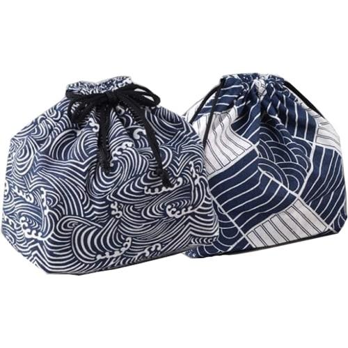 Set of 2 Bento Bags, Drawstring Lunch Bags, Bento Bags, Small, Linen/Cotton Material, Suitable for Adults, Men, Women, Boys, Girls, and Kids, Convenie