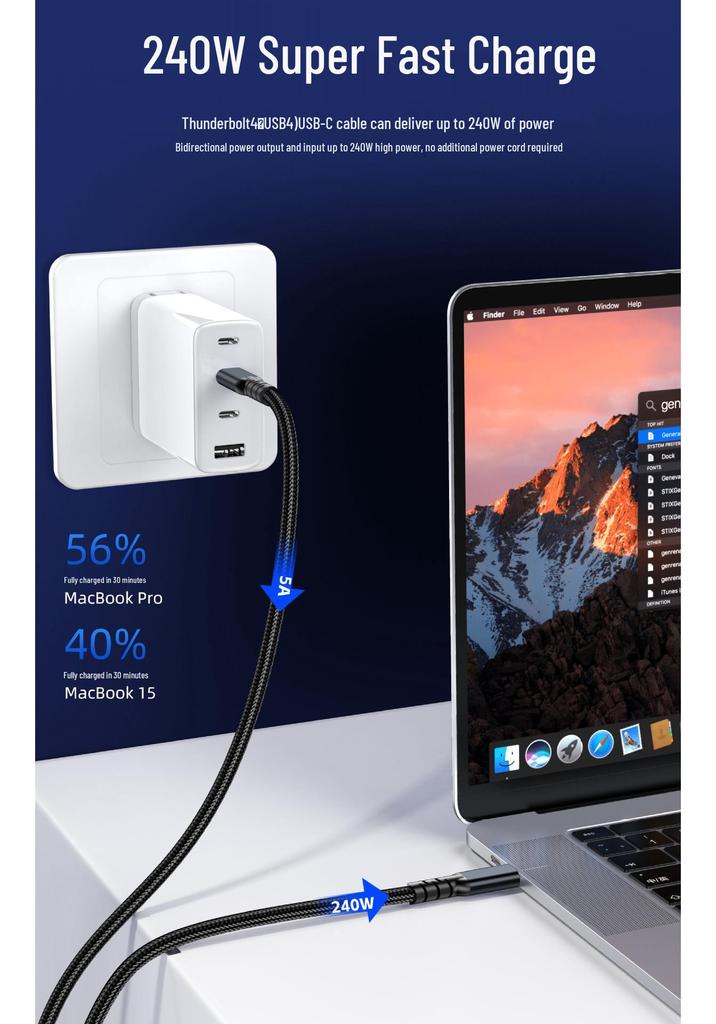 USB4 Type-C To Type-C Cable, Thunderbolt 5/4 & USB5 Compatible, 16K/8K Display, 80G/40Gbps High-Speed Data Transfer.