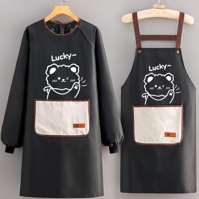 Long Cartoon Waterproof Sleeve Apron Kitchen Oil Resistant Cooking Thickened