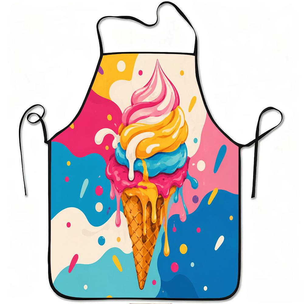 1pc Colorful Ice Cream Artistic Print Apron, Durable And Easy to Clean, Adjustable Waistband, Polyester Material, for Kitchen Cooking, Gardening, Orch