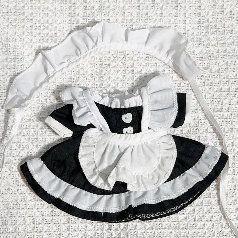 Limited Handmade 20cm Cute Peach Dress Denim Sweetheart Suit Maid Dress Plush Dolls Outfit Toys Doll's Accessories Cos Suit
