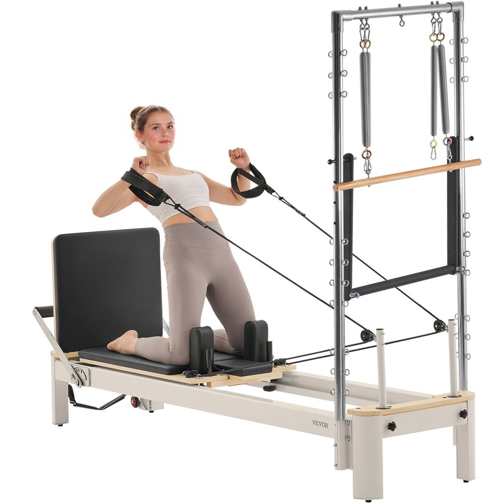 VEVOR Pilates Reformer, Pilates Machine for Home Gym Studio Use, Strength Training Workout Equipment with Dual Resistance, Reformer Box
