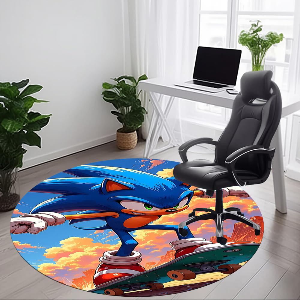 1pc Sonic Skateboarding Office Round Area Rug, Under Office Chairs Bedroom Living Room Home Decor A1022324