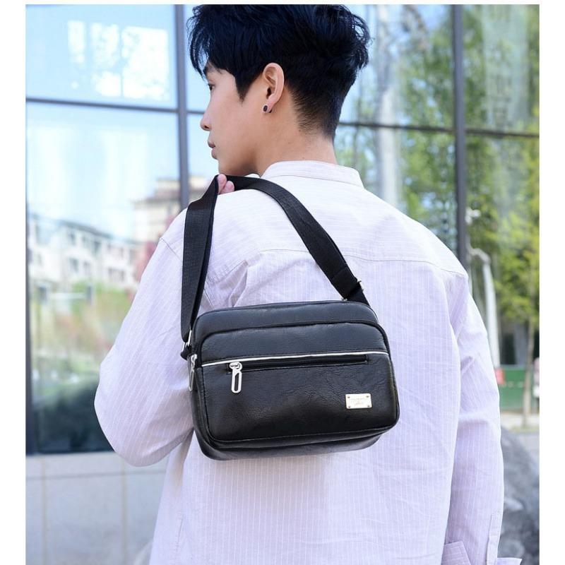 Fashion Men Messenger Bags PU Leather Handbags for Man Male Crossbody Bag Casual Storage Shoulder Bag Zipper Direction Random