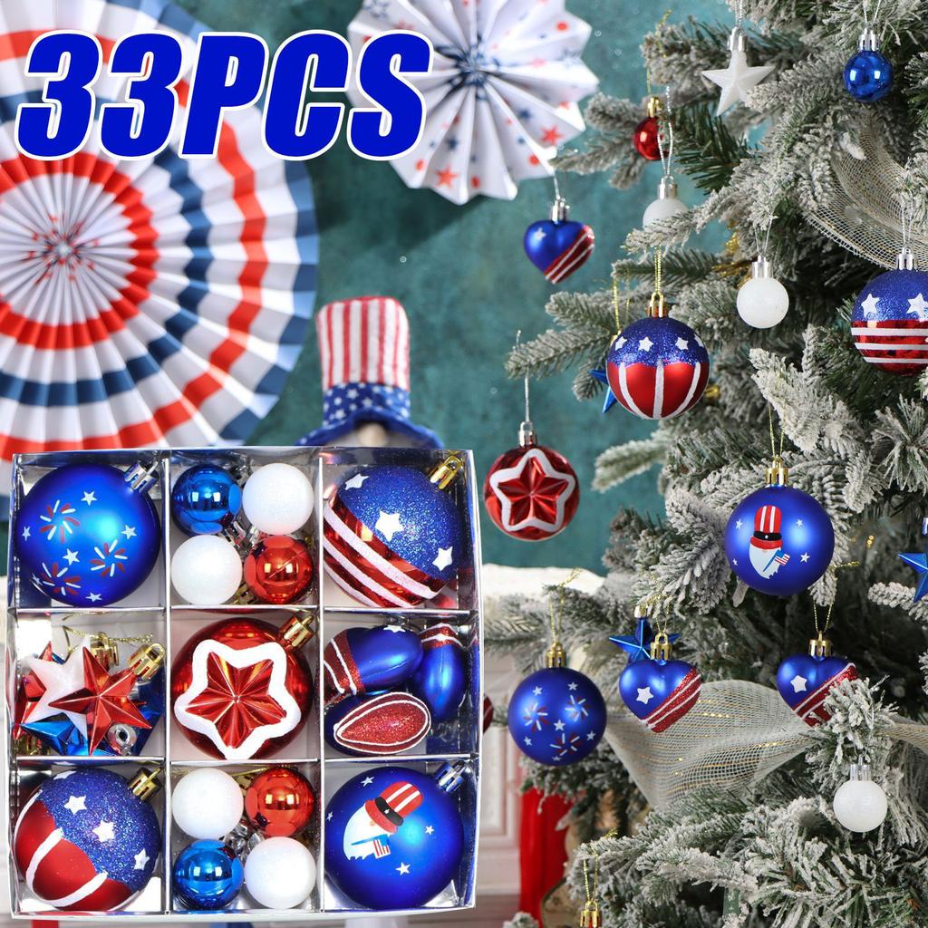 Independence Day Decorations Set 3D Hanging Ball Ornaments for 4th of Party Decor, Red Blue