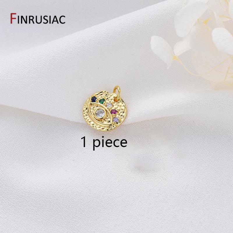 Fashion 14K Gold Plated Brass Inlaid Zircon Evil Eye Charms Round Pendants,DIY Jewelry Pendants Making Accessories Wholesale