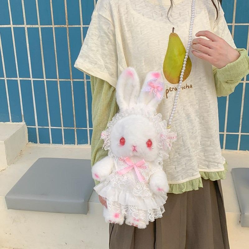 Cute Rabbit Hairy Handmade Lolita Backpack New Girly Heart Sweet Shoulder Backpack Gift