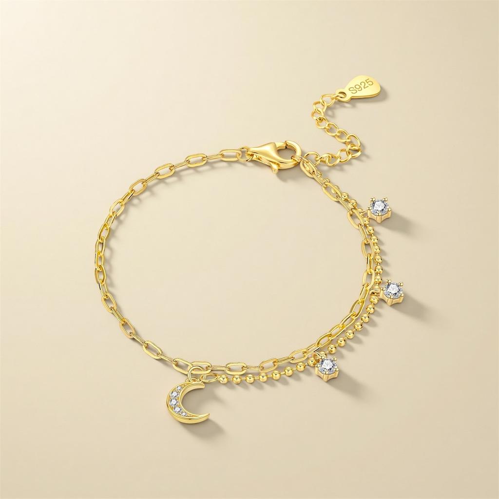 S925 Silver Gold Moon Star Bracelet Chain Link Women Bracelet Jewelry Party Trendy Anniversary Gifts