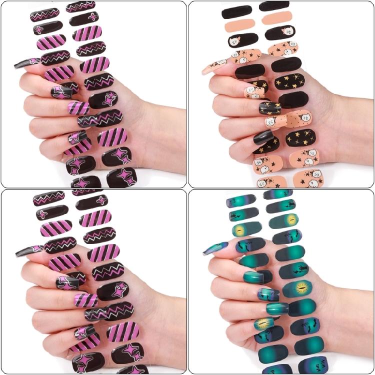 Halloween Full Nail Strips Full Nail Wraps Luminous Halloween Nails Stickers Gel Nail Strips Nails Art Decoration
