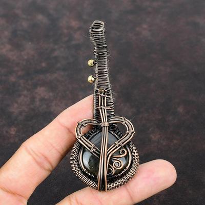 Labradorit Kolye Bakır Tel Sarma Kolye El Yapımı Kolye Değerli Taş Takı Gitar Kolyesi Bakır Tel Takı Onun İçin Hediye Anne