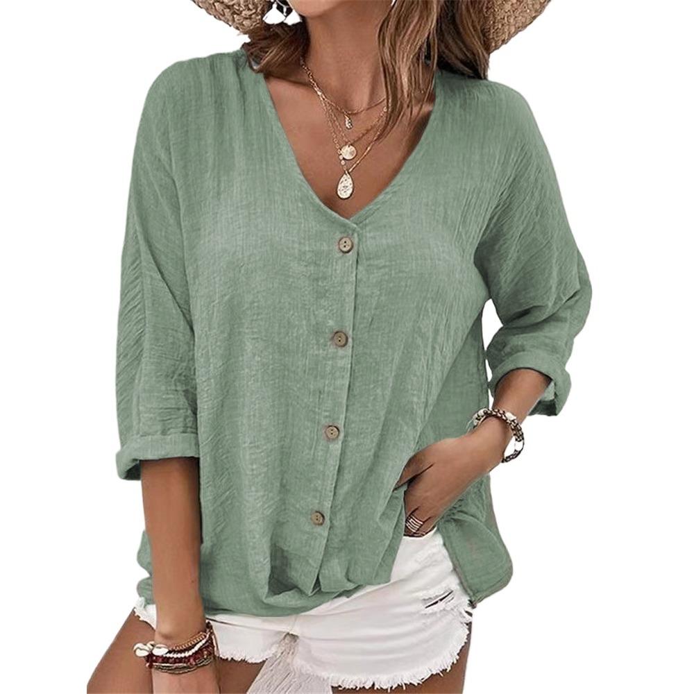 Dámská móda Ležérní Léto Jednobarevný potisk Volné halenky a košile s dlouhým rukávem a výstřihem do V