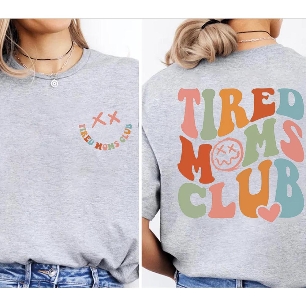 

2026 Summer Tired Mother Club 2 Fabric Stitching Tshirt Crafty Mother Shirt Cool Mother Design Tshirt Smile Tshirt Blouse 4XL