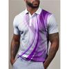 Men's 3D Gradient Golf Shirts/Short Sleeve Lapel Print, Casual Style Slight Stretch Regular Fit Summer Tops