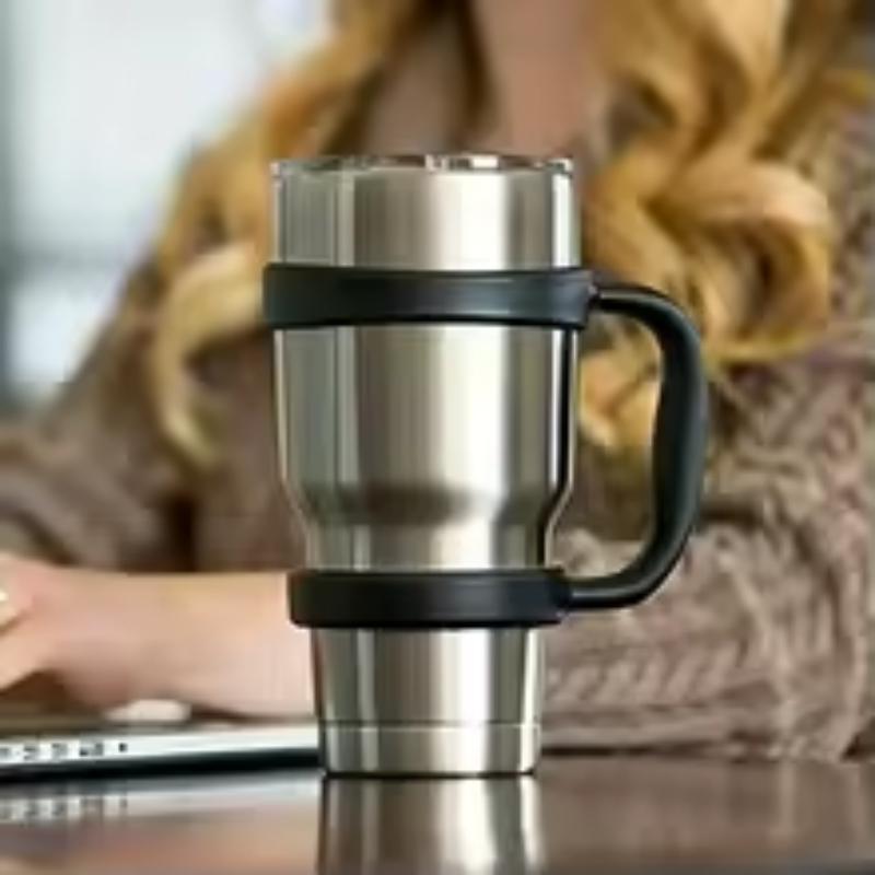 Car Cup Holder Double Loop Handle 30oz Non-slip Base Fits Thermos Ice Bullion Cups for Daily Car Travel